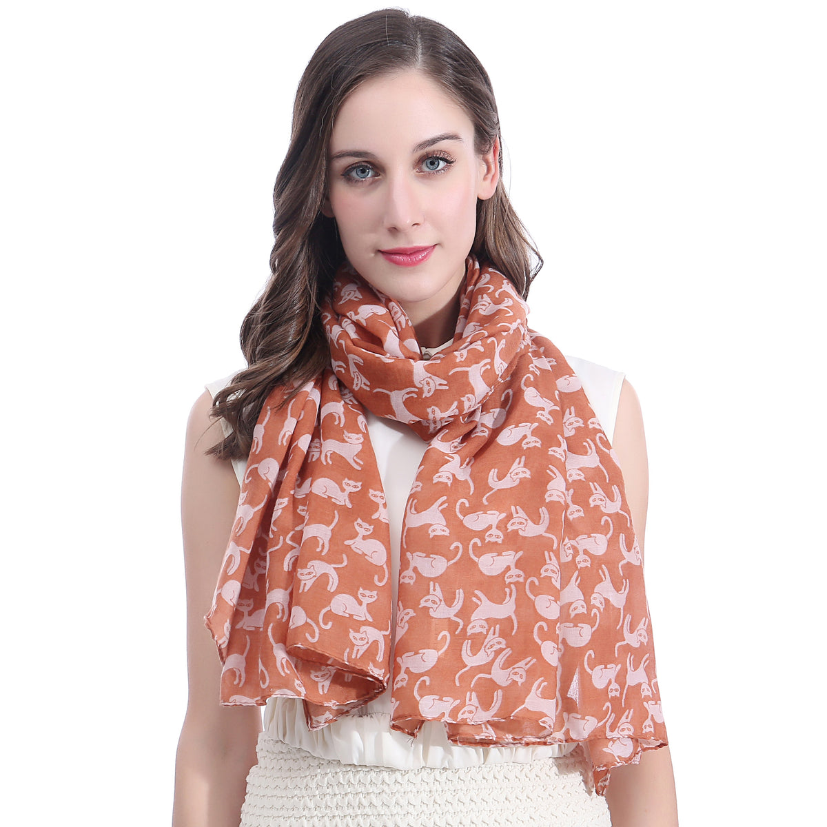 Scarf for Women Shawl Wraps,Funny Image of a Cat Fishing Print